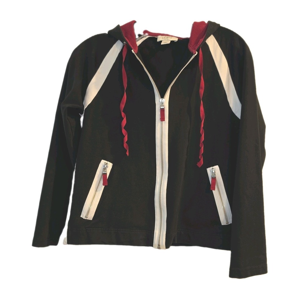 Ann Taylor Loft Petites Full Zip Active Hoodie Black White Red MP